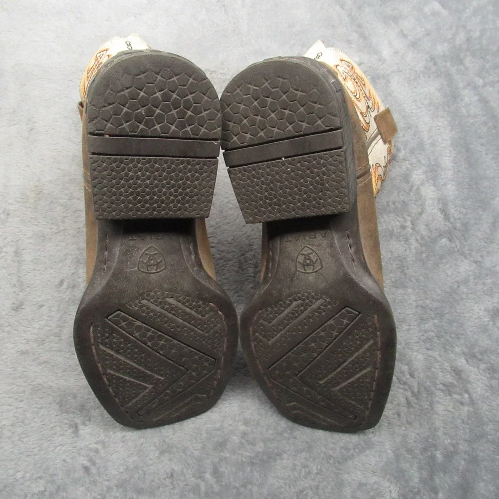 Ariat‎ Western Boots Kids US1 UK13 EU 32 Square Toe Cowboy Storm Tan Embroidered